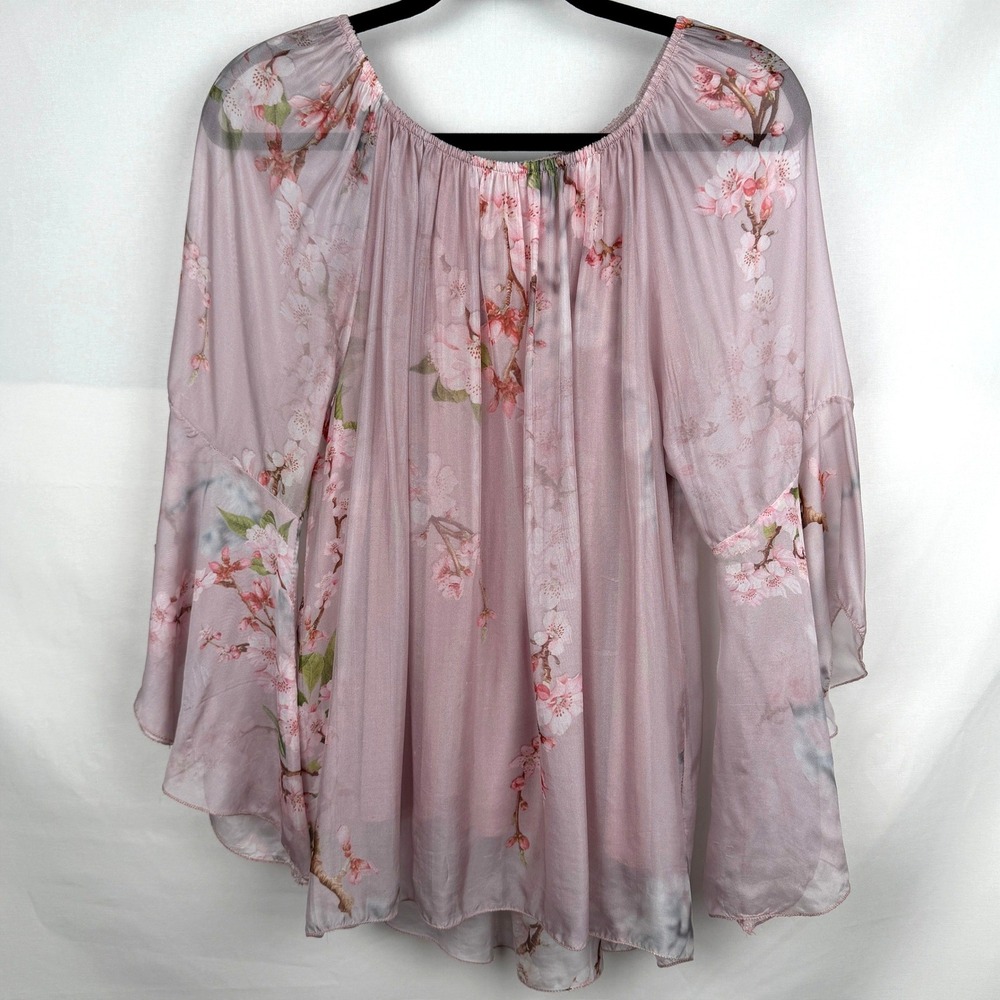 Le Marais Paris Silk Floral Blouse Italy Fairycore Romantic Boho Bell Sleeve L